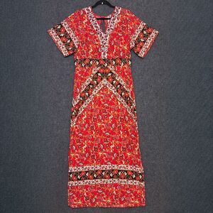 Xhilaration Boho Maxi Dress Red Floral Print V Neck Short Sleeve Summer XL